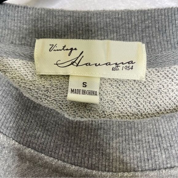 Vintage Havana Snap Sleeve Raw Hem Sweatshirt Gray S - Picture 4 of 5